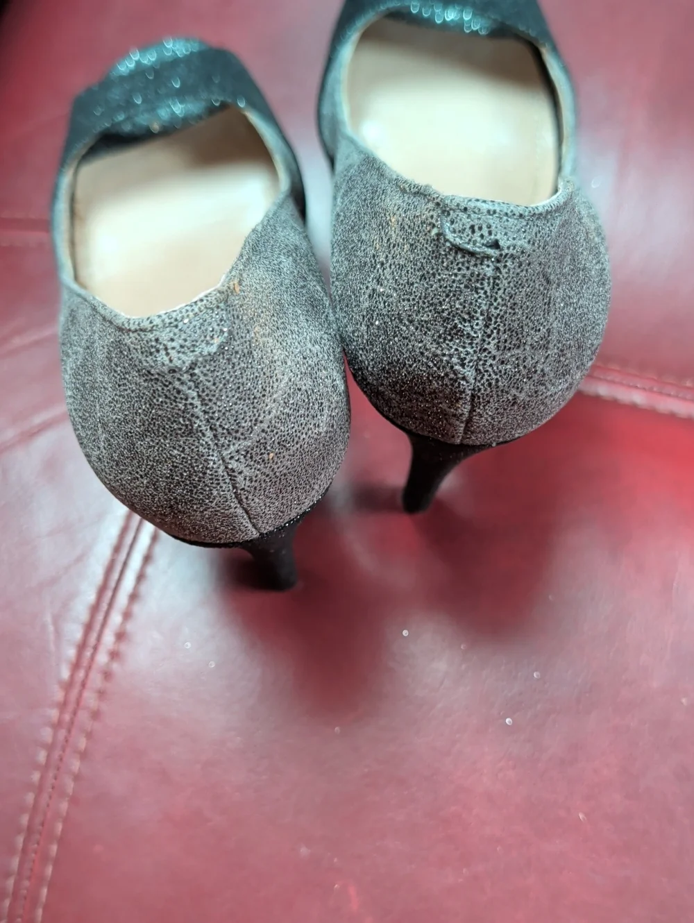 Vince Camuto Two-Tone Glitter Peep-Toe Pumps - Black & Sliver Size 6